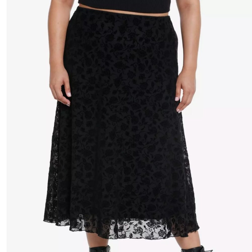 Hot Topic Cosmic Aura Flocked Rose Midi Skirt Size 3X